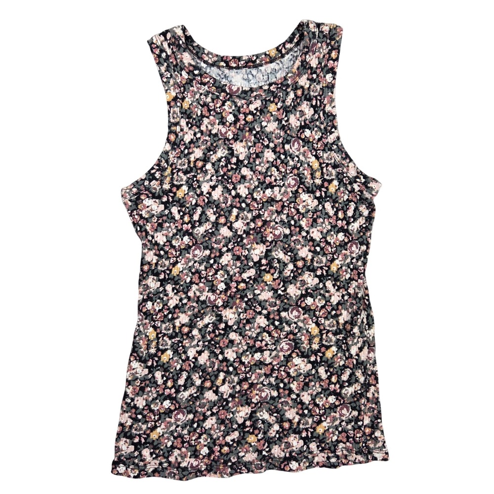 24/7 by Maurices Womens Small Ribbed Floral Tank Top Sleeveless Crew Neck Multi